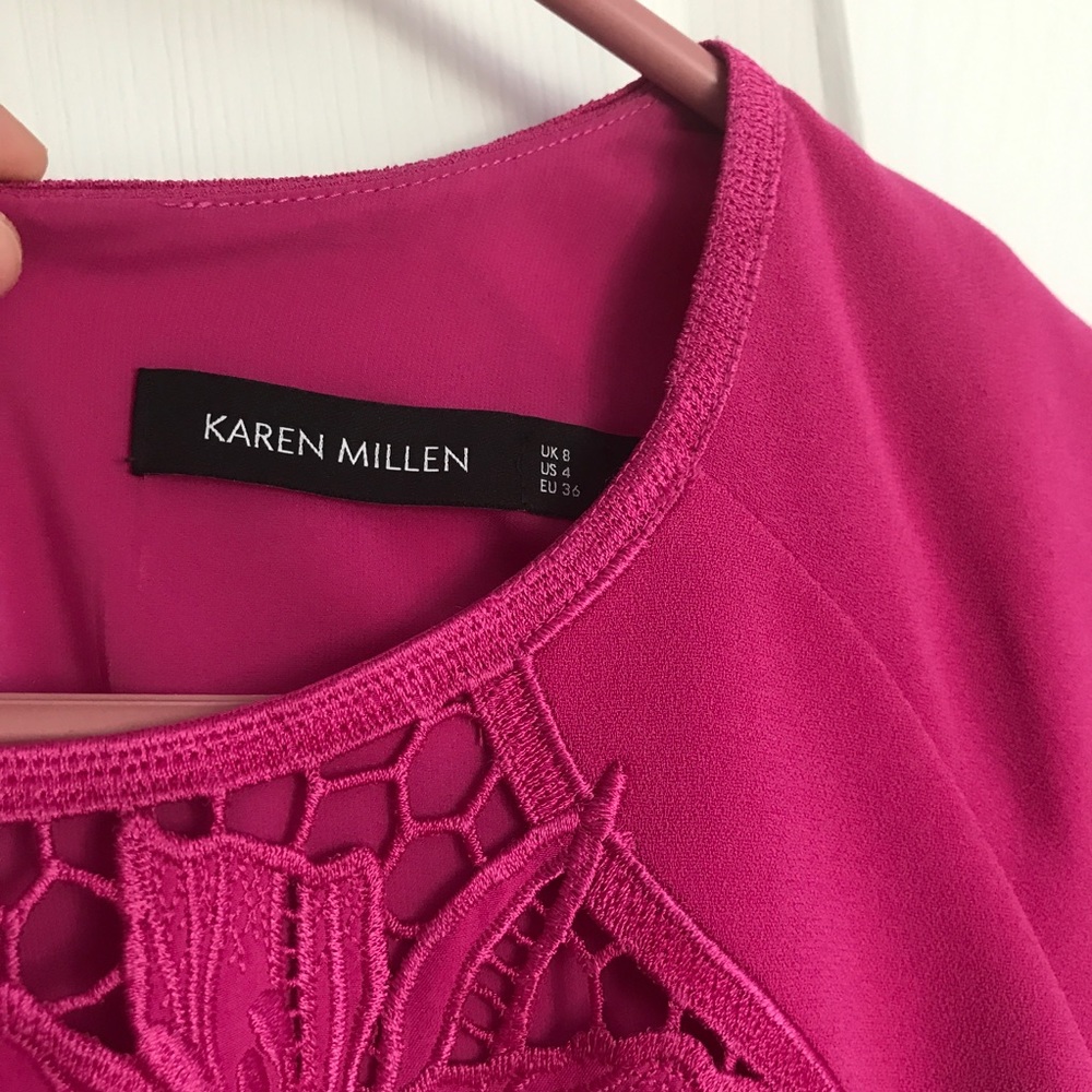 NWOT Karen Millen Fuschia Floral Lace Pencil Dress - Picture 4 of 8